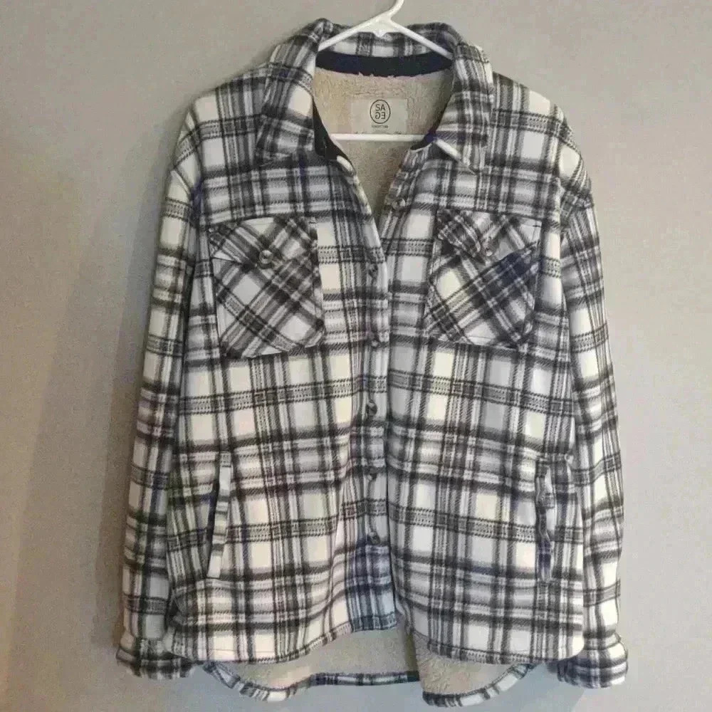Sage Collective black white Sherpa lined fleece shacket‎ women's xlg